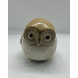 Round Glazed Ceramic Owl Sculpture Figurine Minimalist Mid-Century Style